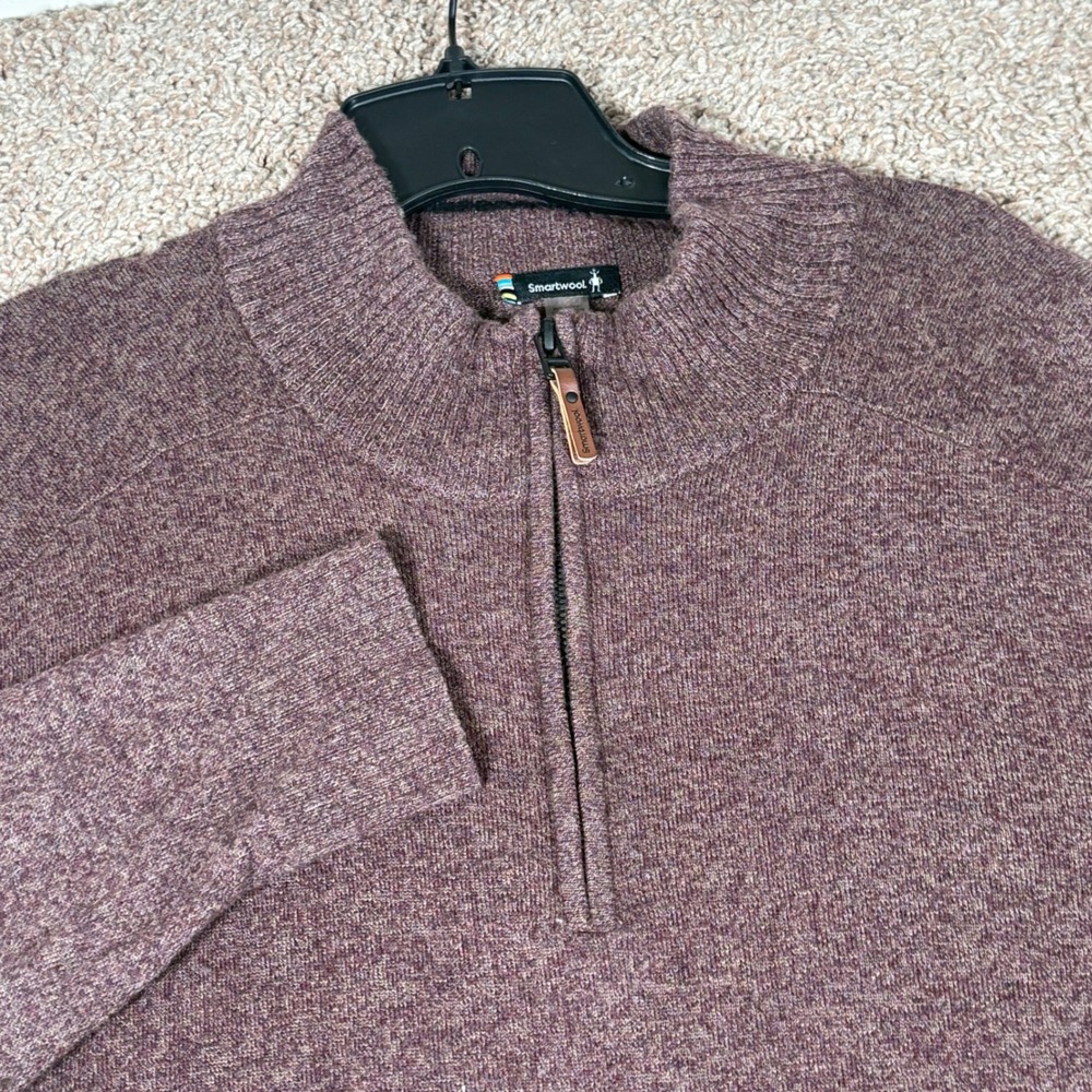 Smartwool Mens XL Merino Wool Blend Quarter Zip Sweater Heathered Burgundy 10086